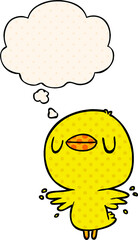 cartoon chick flapping wings and thought bubble in comic book style