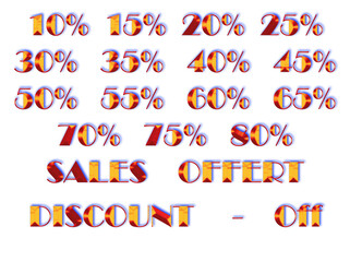 Lot of sales numbers, offert and discount for poster in dark color, without background 300 dpi