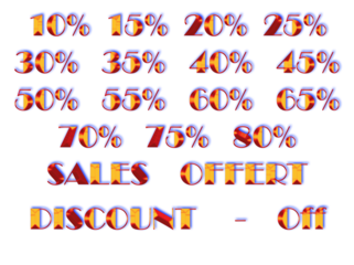 Lot of sales numbers, offert and discount for poster in dark color, without background 300 dpi