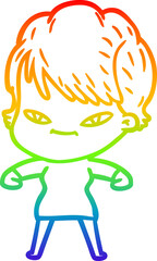 rainbow gradient line drawing cartoon happy woman