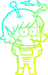 cold gradient line drawing cartoon alien girl