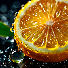 Macro shot of sliced lemons with shiny water drops perfect for cooking promotion