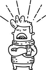 traditional black line work tattoo style man wearing scarf