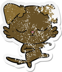distressed sticker of a cute cartoon dog