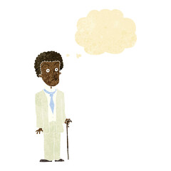 cartoon unhappy gentleman with thought bubble