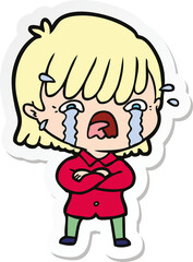 sticker of a cartoon girl crying