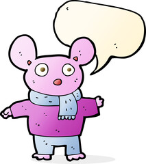 cartoon mouse in clothes with speech bubble