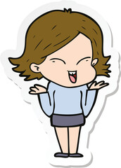 sticker of a happy cartoon girl