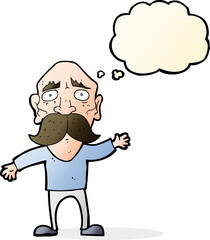 cartoon worried old man with thought bubble