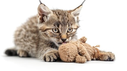 whisker cuddles: a tabby kitten's tender moments with its plush friend