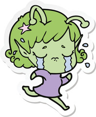 sticker of a cartoon crying alien girl