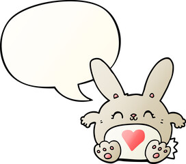 cute cartoon rabbit and love heart and speech bubble in smooth gradient style