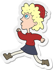 sticker of a cartoon running woman