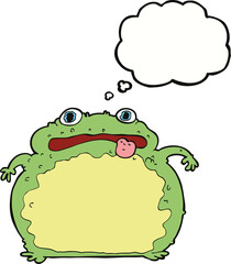 cartoon funny frog with thought bubble