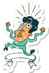 grunge sticker of tattoo style frightened man