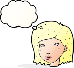 cartoon female face with thought bubble