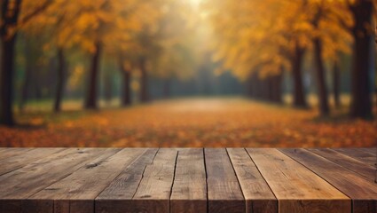 autumn background with wooden planks