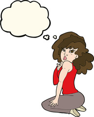 cartoon woman posing with thought bubble