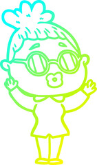 cold gradient line drawing cartoon woman wearing spectacles