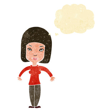 recommend clip art: cartoon woman shrugging shoulders with thought bubble