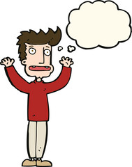 cartoon stressed man with thought bubble