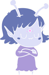 flat color style cartoon alien girl