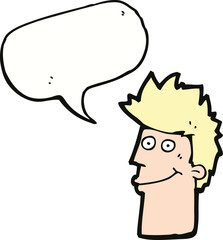 cartoon happy man with speech bubble