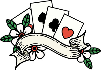 traditional tattoo of cards and banner