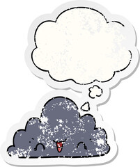 cute cartoon cloud and thought bubble as a distressed worn sticker
