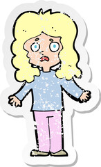 retro distressed sticker of a cartoon worried woman