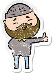 distressed sticker of a cartoon happy bearded man