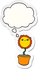 cartoon flower and thought bubble as a printed sticker