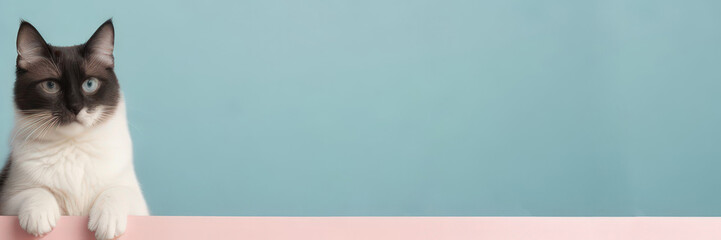  Banner with cat with free space in pastel colors