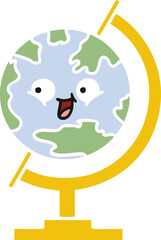 flat color retro cartoon globe of the world
