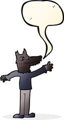 cartoon waving wolf with speech bubble