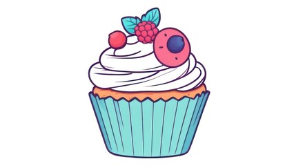 Cupcake with berries, with free space in pastel colors