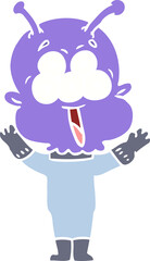 happy flat color style cartoon alien