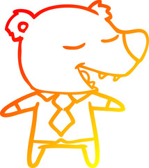 warm gradient line drawing cartoon bear wearing shirt and tie