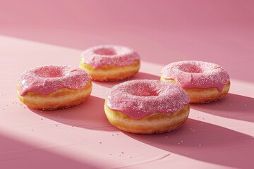 Colorful Donuts on Bright Pink Background