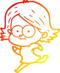 warm gradient line drawing happy cartoon girl