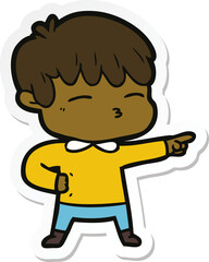 sticker of a cartoon curious boy