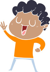 waving flat color style cartoon man