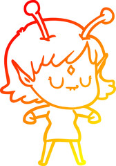 warm gradient line drawing cartoon alien girl