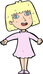 cartoon happy woman in dress