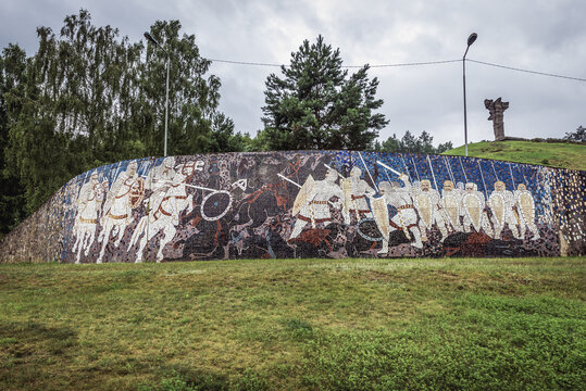 Battle of Cedynia memorial mosaic next to Czcibor Mountains in Cedynia town, Poland