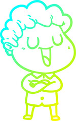 cold gradient line drawing laughing cartoon man