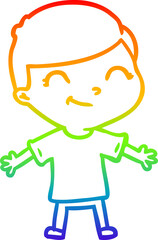 rainbow gradient line drawing cartoon boy smiling