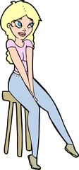 cartoon pretty girl on stool