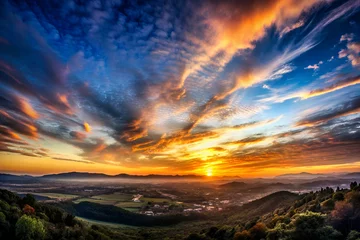 Foto op Canvas panoramic view of the setting sun © Ahmad