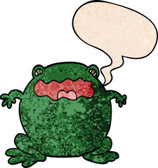 cartoon toad and speech bubble in retro texture style